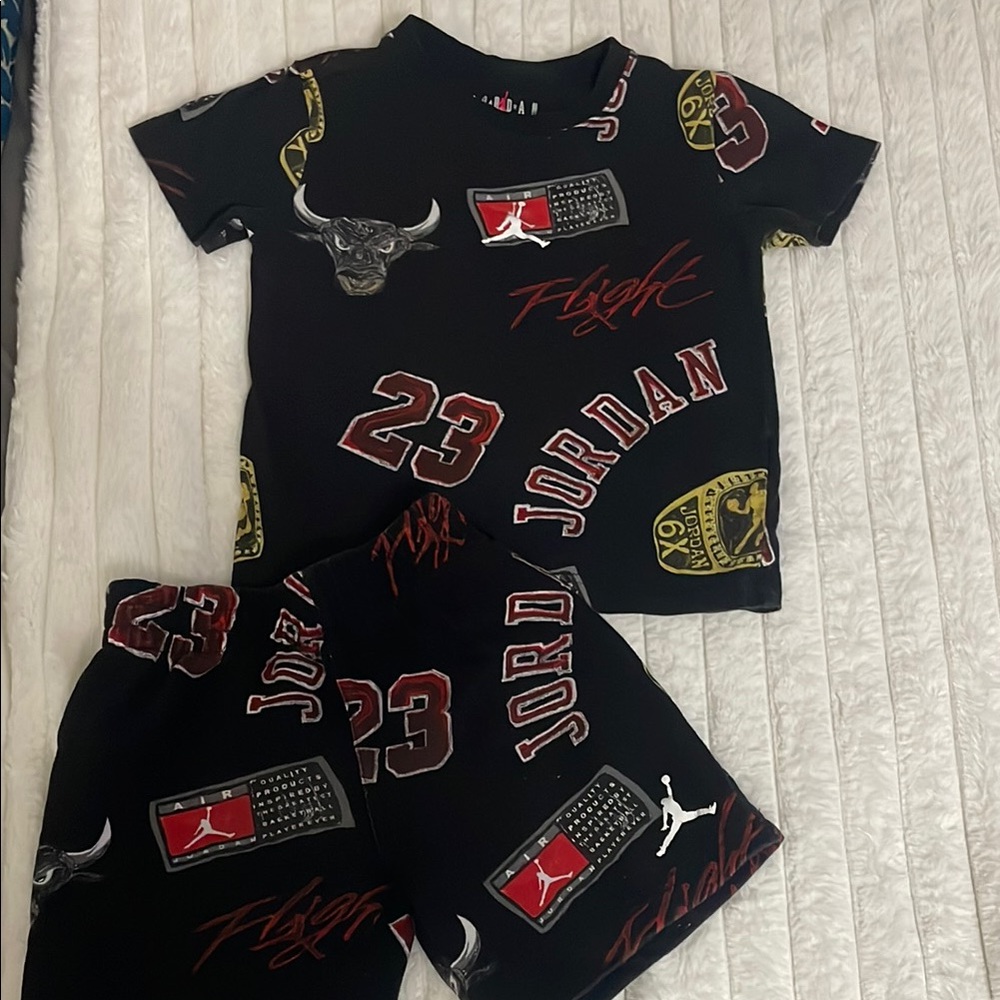 Jordan Black and Red Graphic Tee and Shorts Set